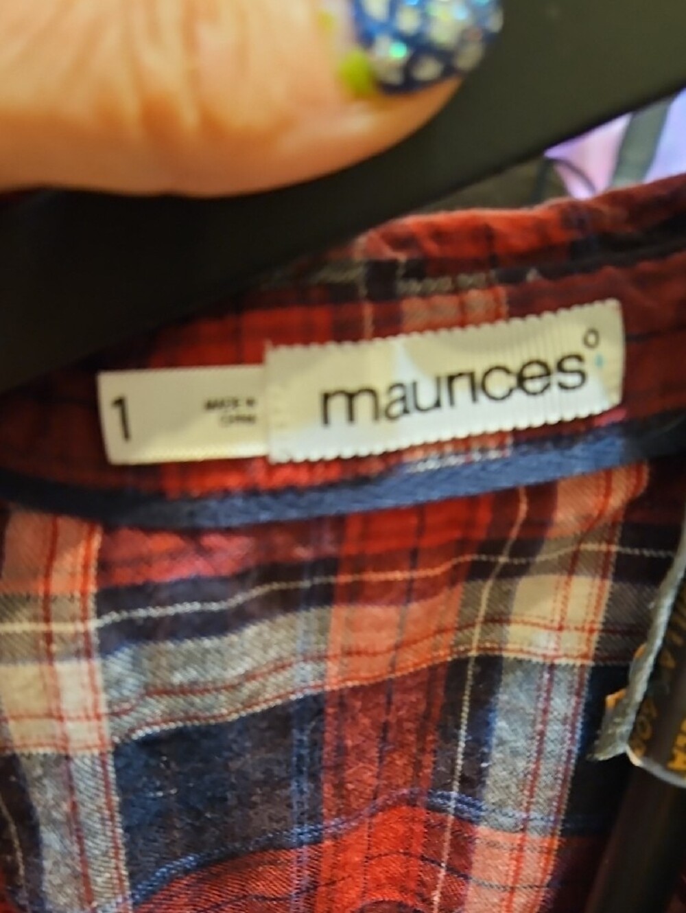 Maurices Red, Navy & White Plaid Sleeveless Button-Up Shirt - Picture 7 of 8